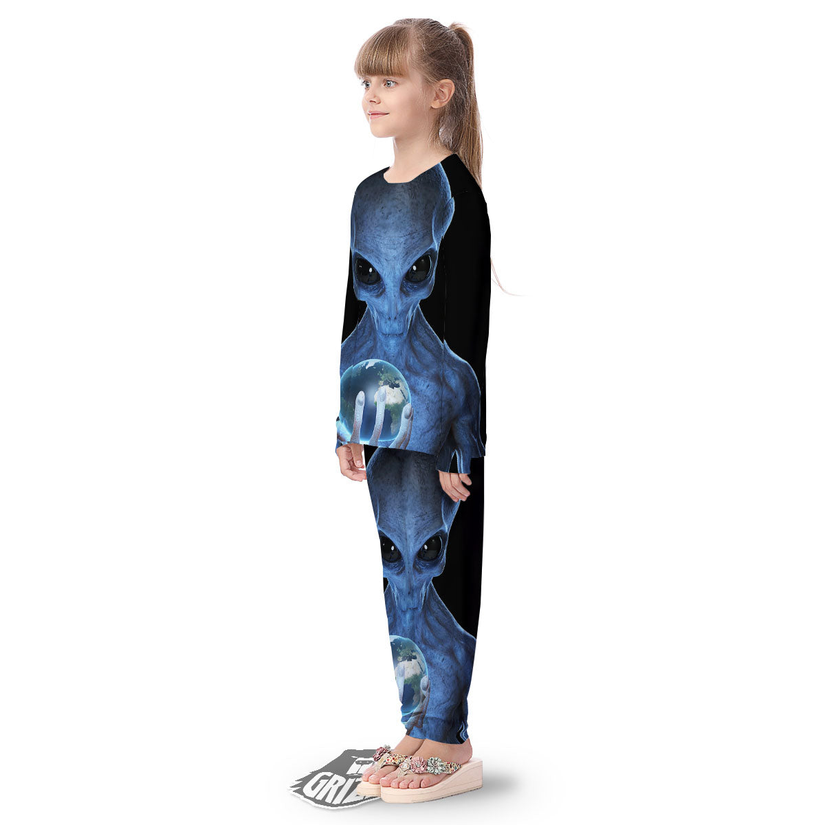 3D Scary Alien Grey Print Kid's Pajamas-grizzshop