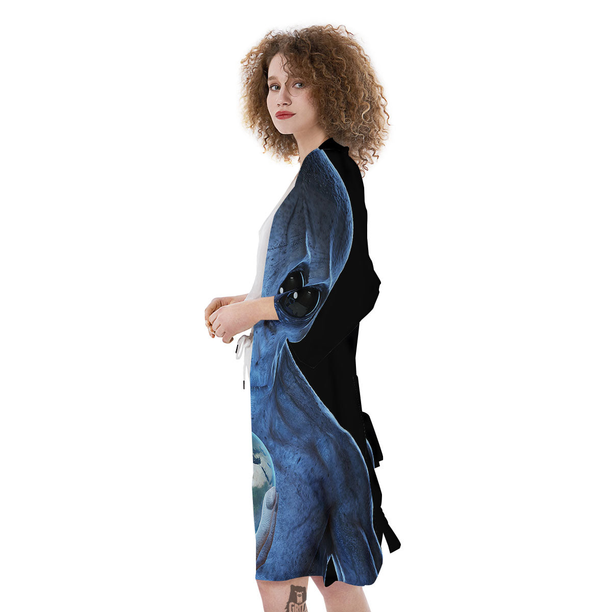 3D Scary Alien Grey Print Kimono-grizzshop