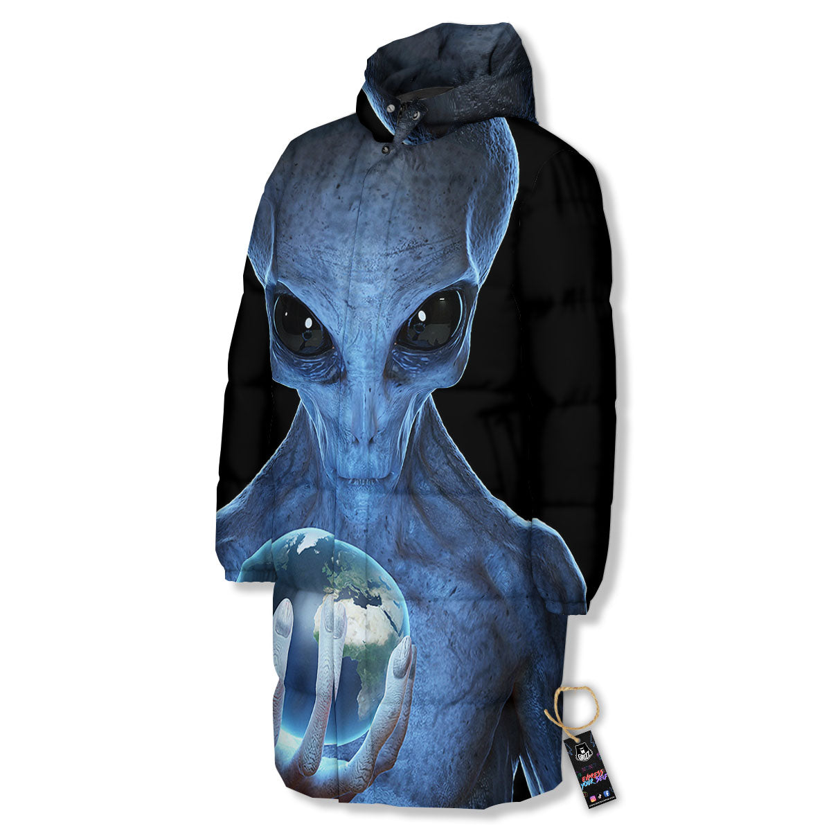 3D Scary Alien Grey Print Long Down Jacket-grizzshop
