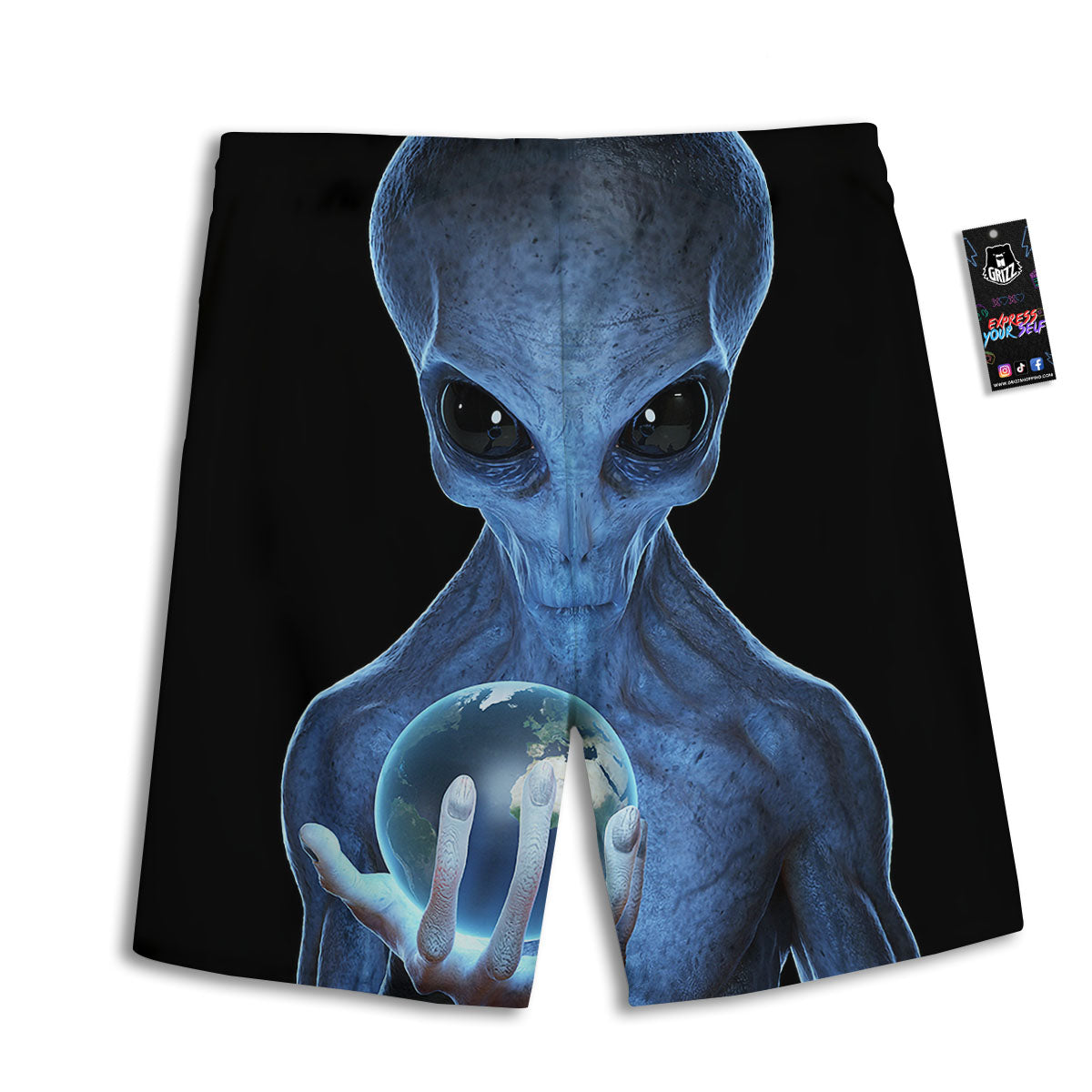 3D Scary Alien Grey Print Men's Athletic Shorts