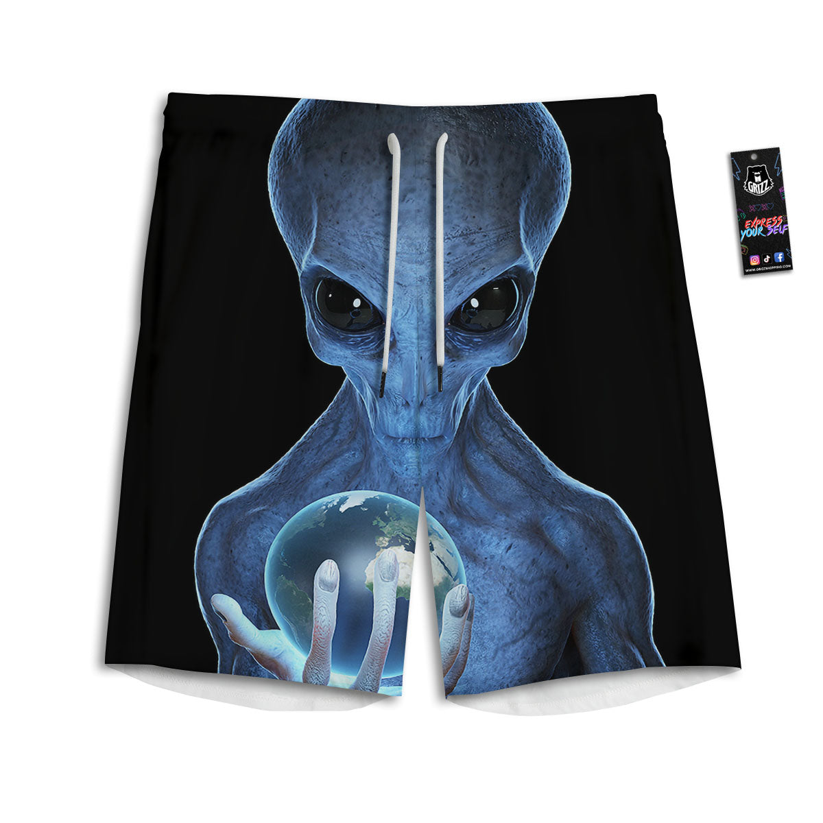 3D Scary Alien Grey Print Men's Athletic Shorts