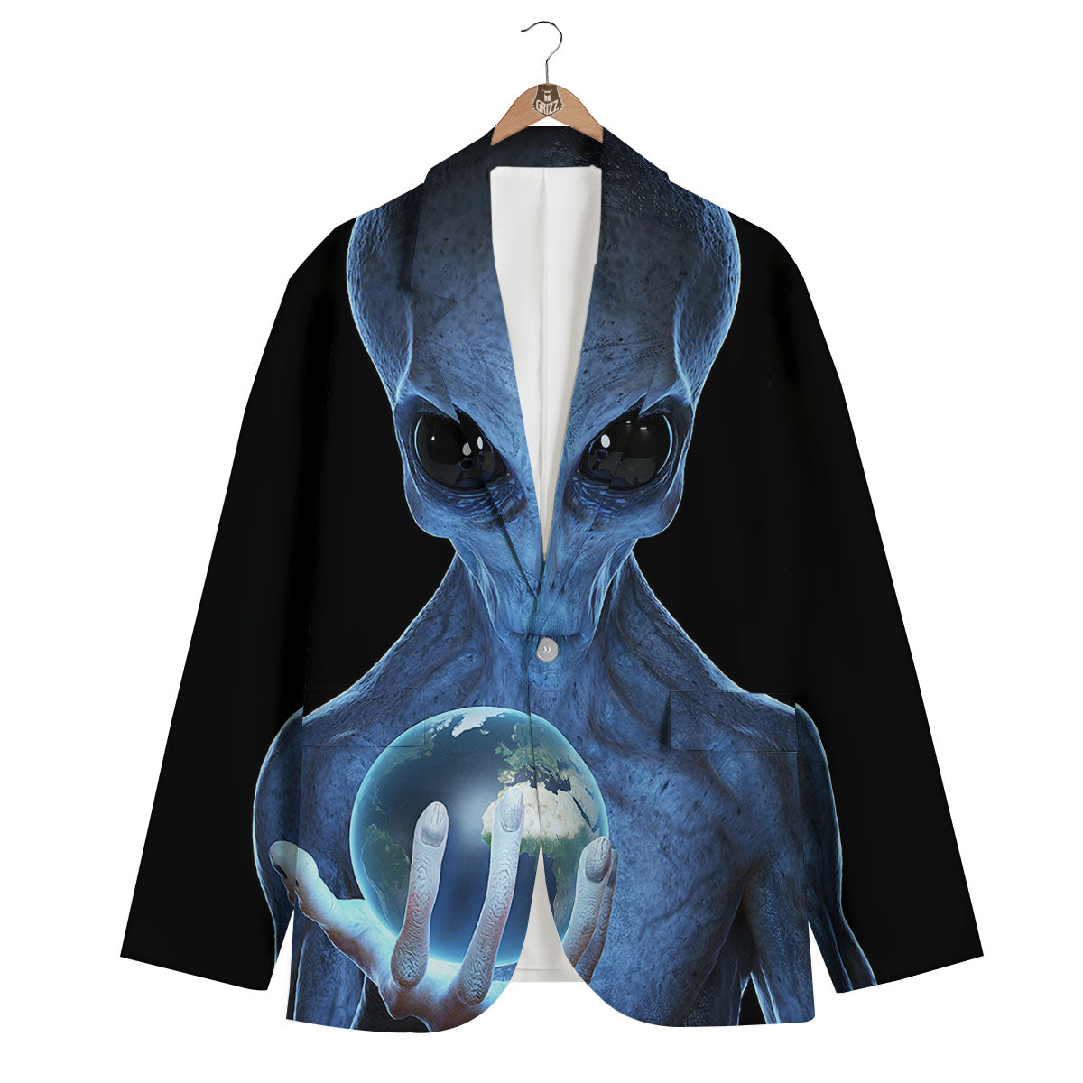 3D Scary Alien Grey Print Men's Blazer-grizzshop