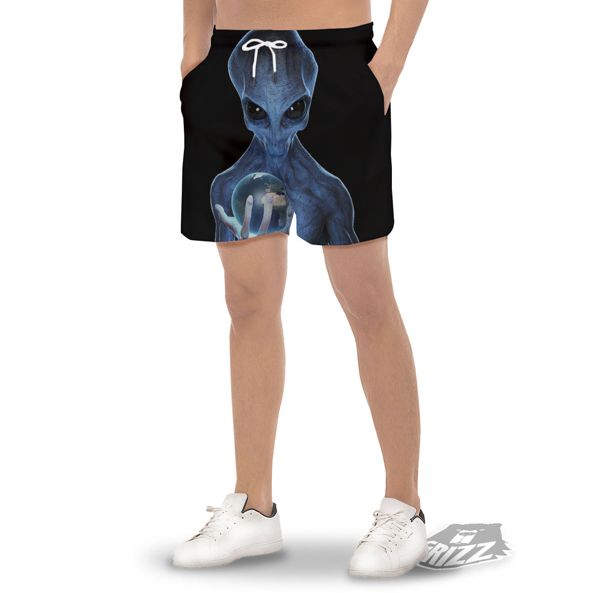 3D Scary Alien Grey Print Men's Gym Shorts-grizzshop