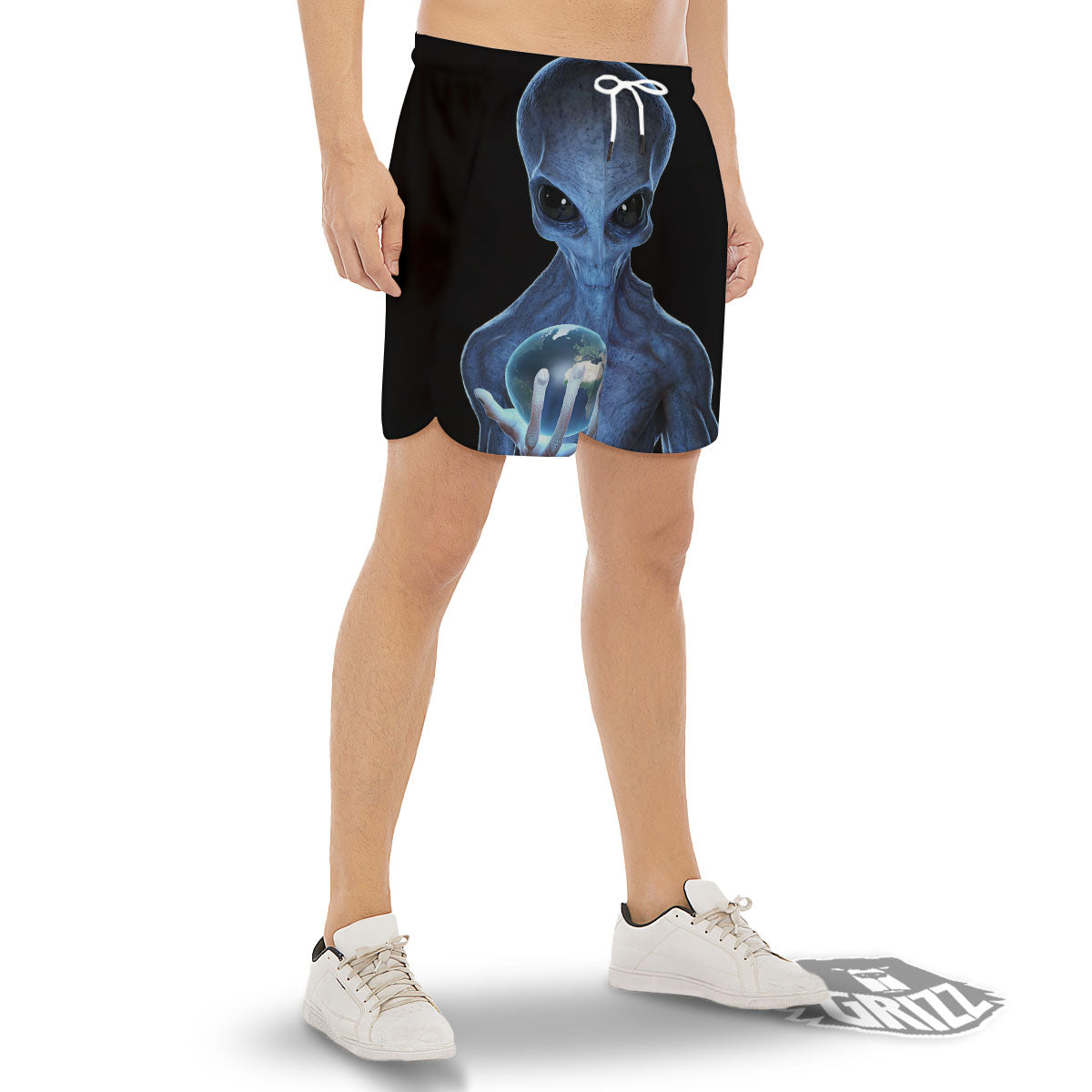 3D Scary Alien Grey Print Men's Gym Shorts-grizzshop
