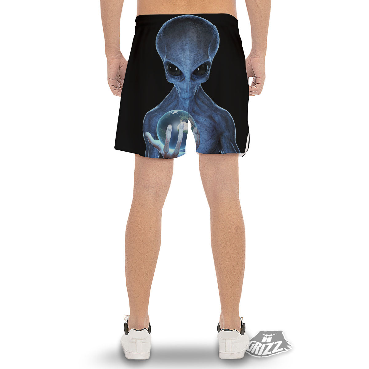 3D Scary Alien Grey Print Men's Gym Shorts-grizzshop