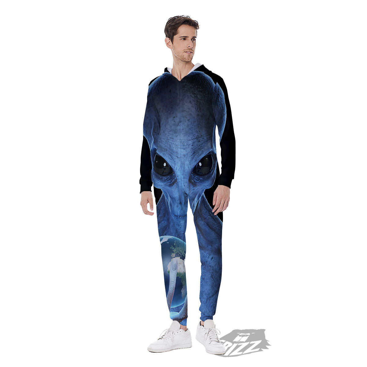 3D Scary Alien Grey Print Men's Jumpsuit-grizzshop