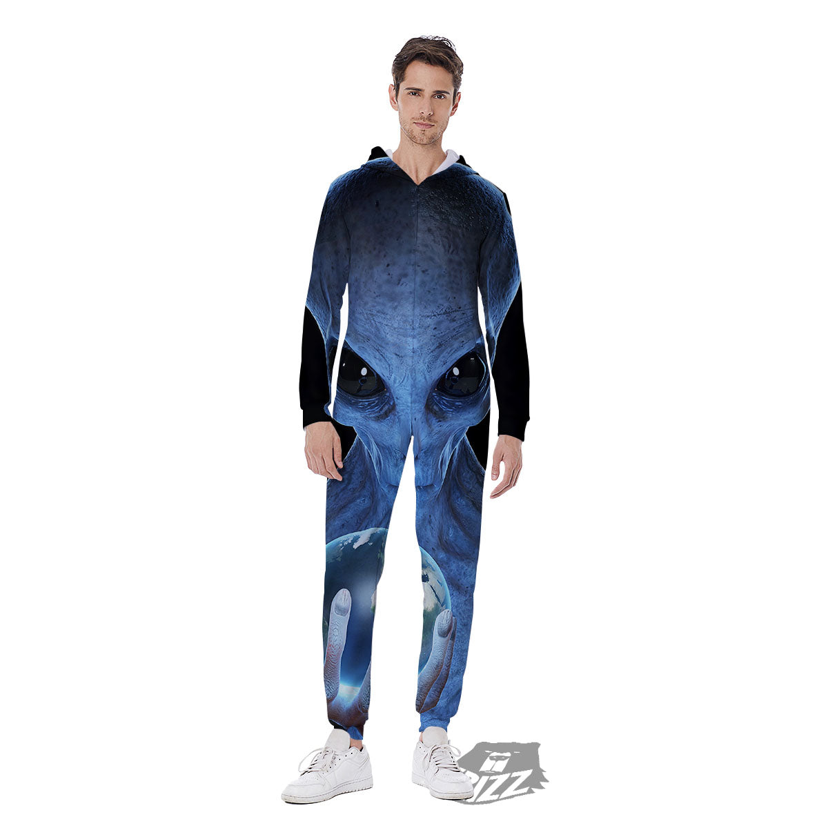 3D Scary Alien Grey Print Men's Jumpsuit-grizzshop