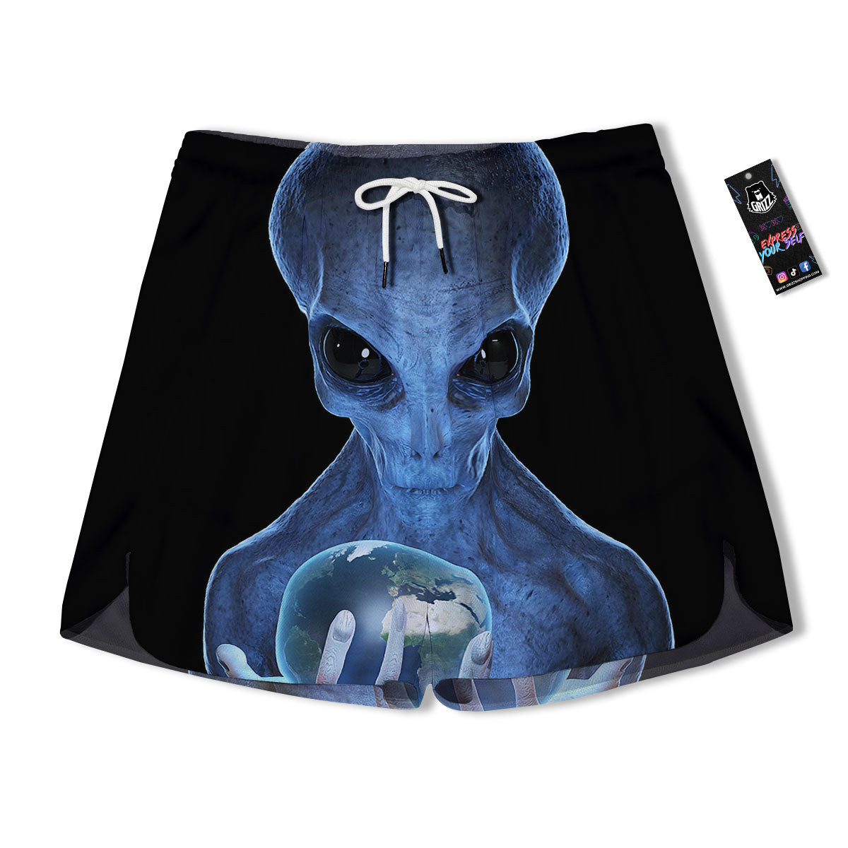 3D Scary Alien Grey Print Men's Running Shorts-grizzshop