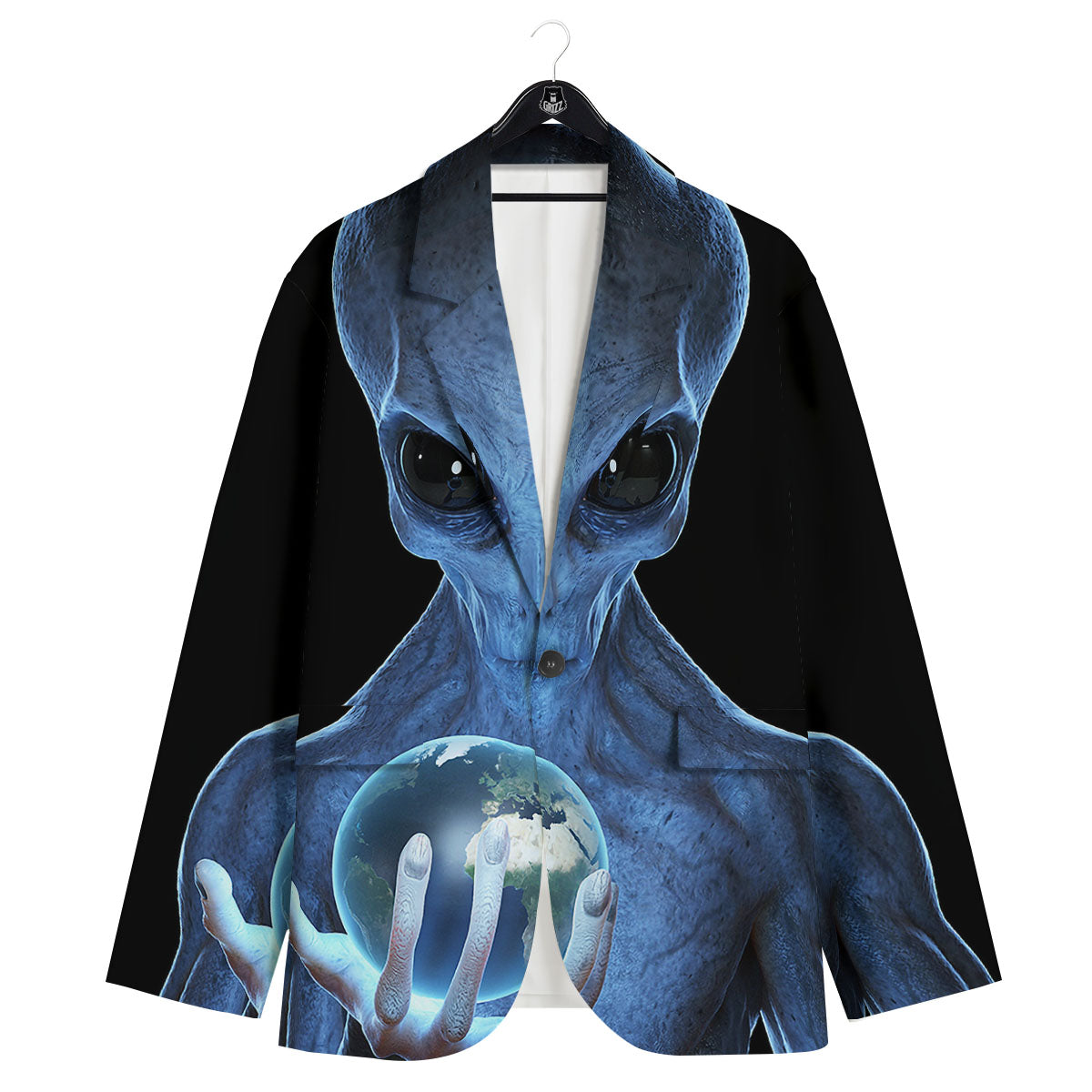 3D Scary Alien Grey Print Men's Sport Coat-grizzshop