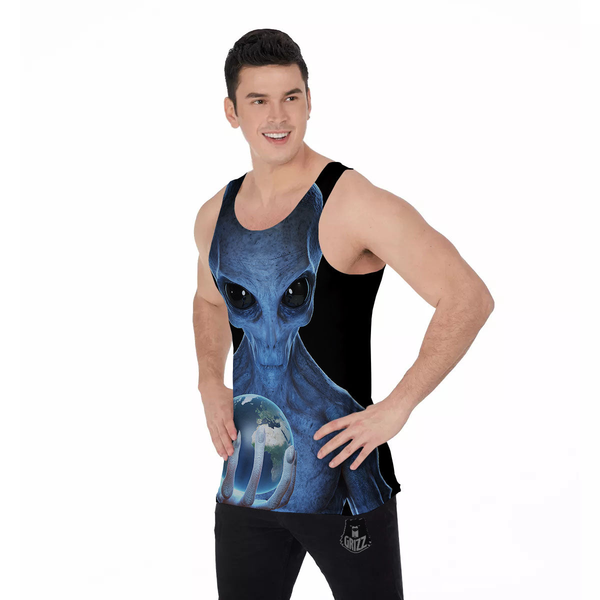3D Scary Alien Grey Print Men's Tank Top-grizzshop