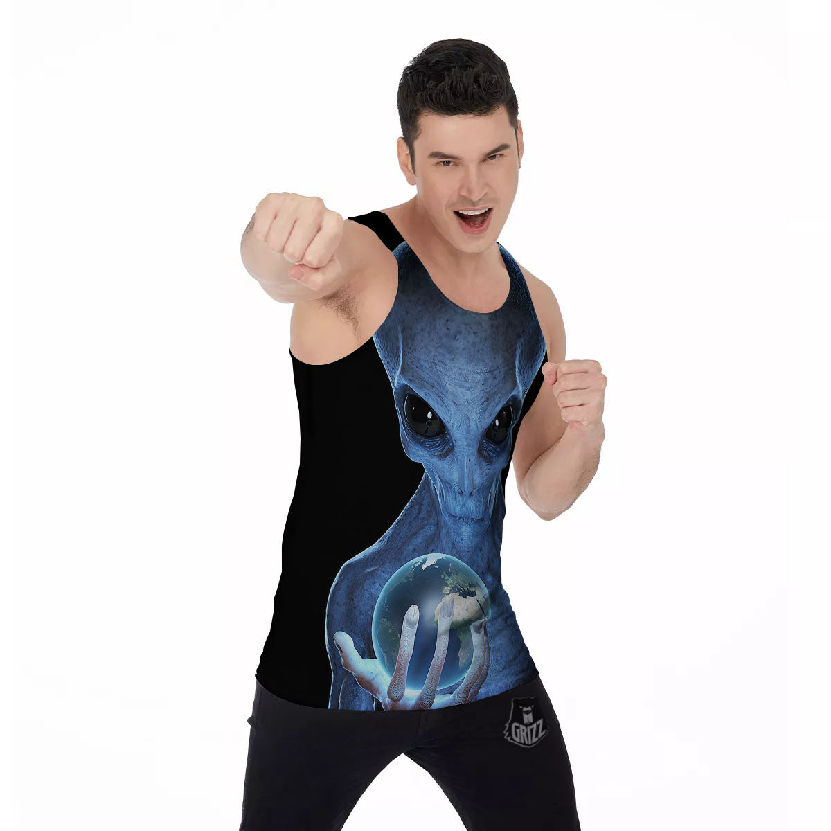 3D Scary Alien Grey Print Men's Tank Top-grizzshop