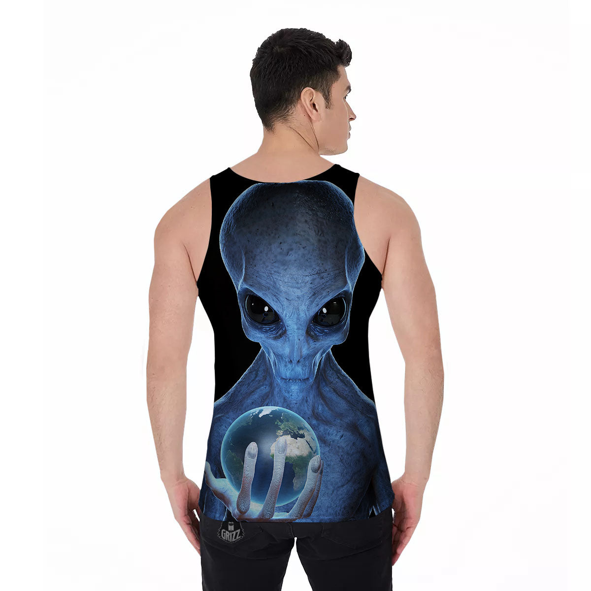 3D Scary Alien Grey Print Men's Tank Top-grizzshop