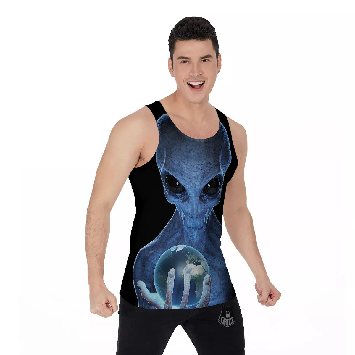 3D Scary Alien Grey Print Men's Tank Top-grizzshop