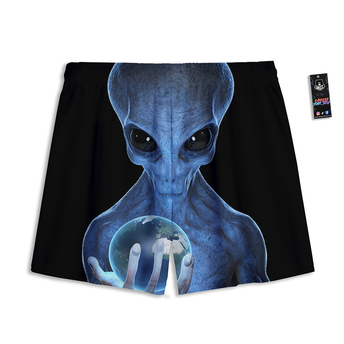 3D Scary Alien Grey Print Mesh Shorts