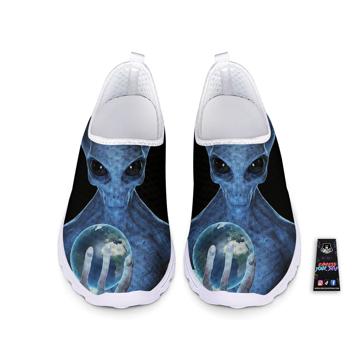 3D Scary Alien Grey Print Nurse Shoes-grizzshop
