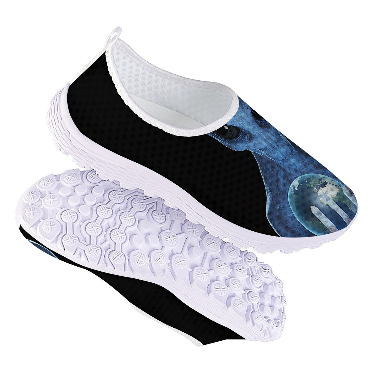 3D Scary Alien Grey Print Nurse Shoes-grizzshop