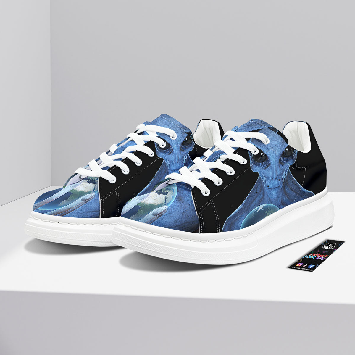 3D Scary Alien Grey Print Platform Shoes-grizzshop