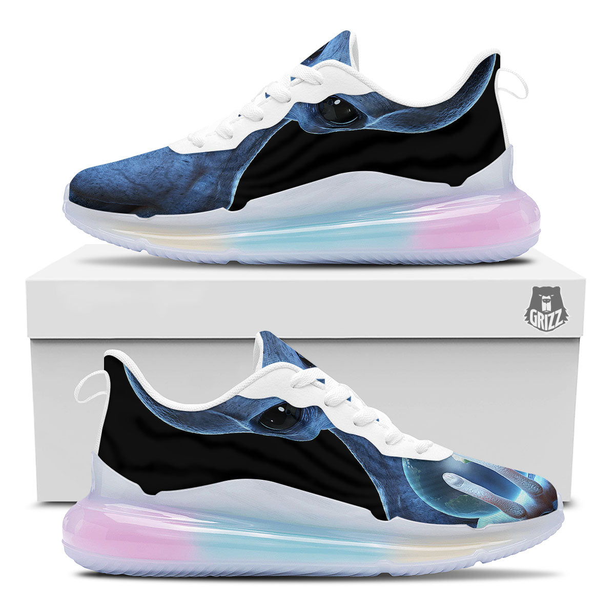 3D Scary Alien Grey Print Running Sneakers-grizzshop