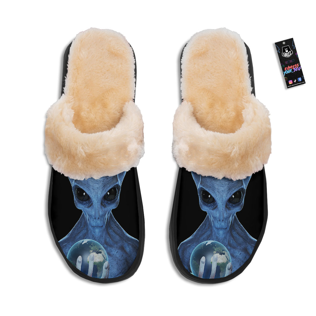 3D Scary Alien Grey Print Slippers-grizzshop