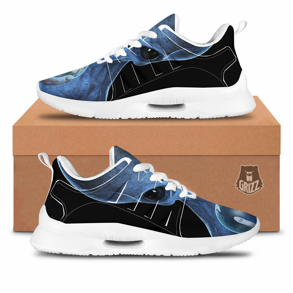 3D Scary Alien Grey Print Tennis Shoes-grizzshop