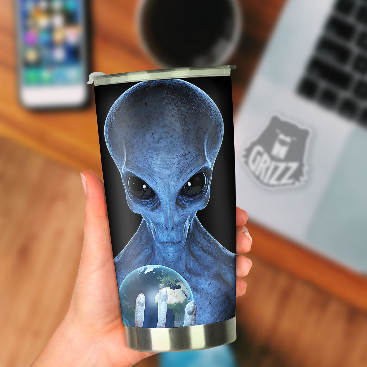 3D Scary Alien Grey Print Tumbler-grizzshop