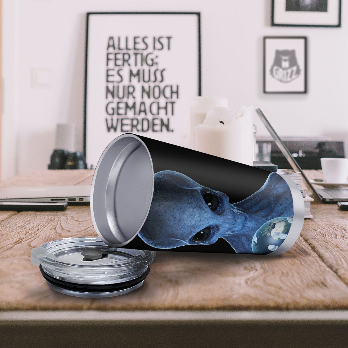 3D Scary Alien Grey Print Tumbler-grizzshop