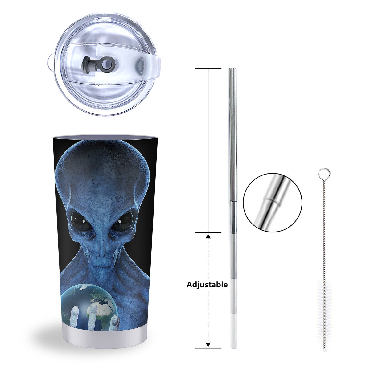3D Scary Alien Grey Print Tumbler-grizzshop