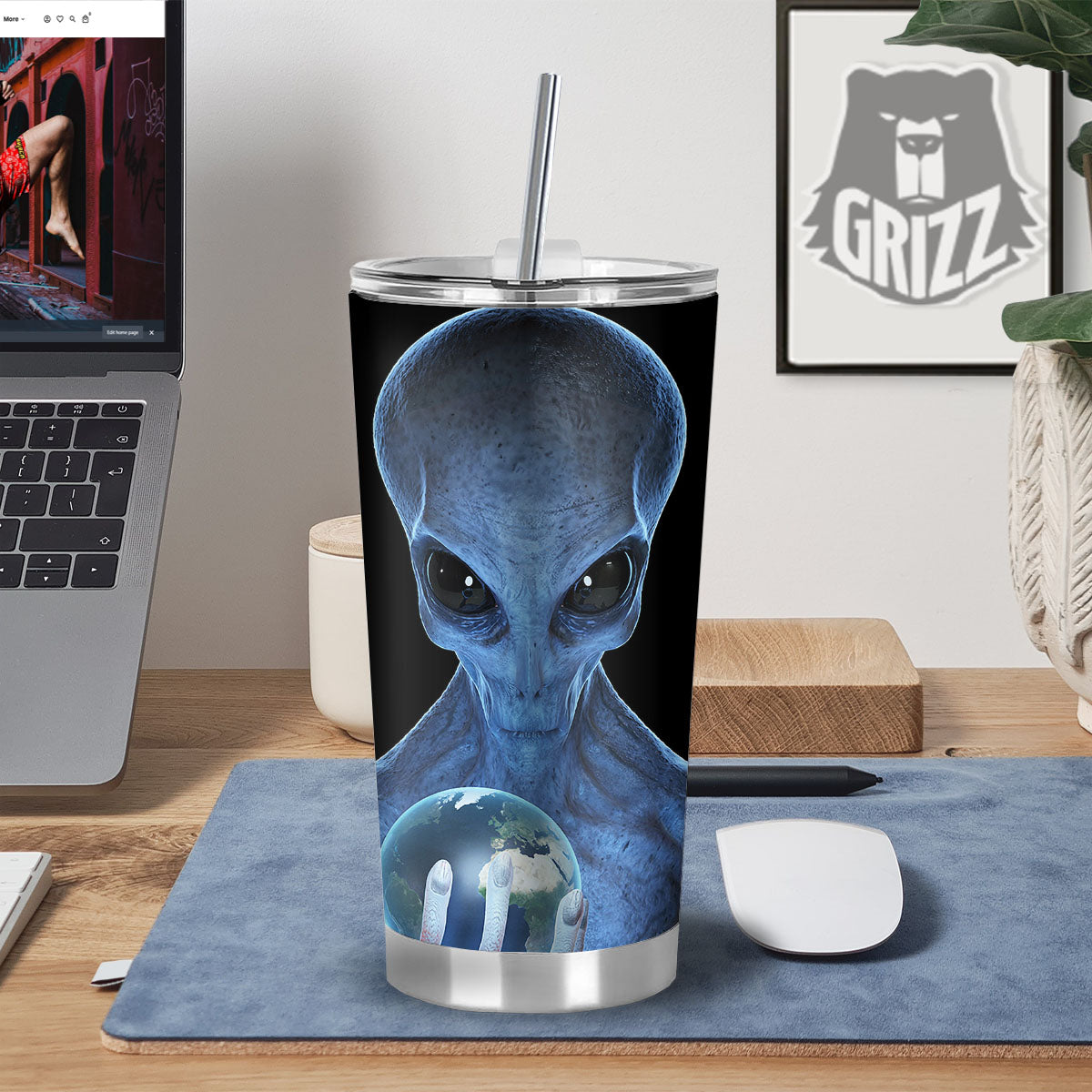 3D Scary Alien Grey Print Tumbler-grizzshop