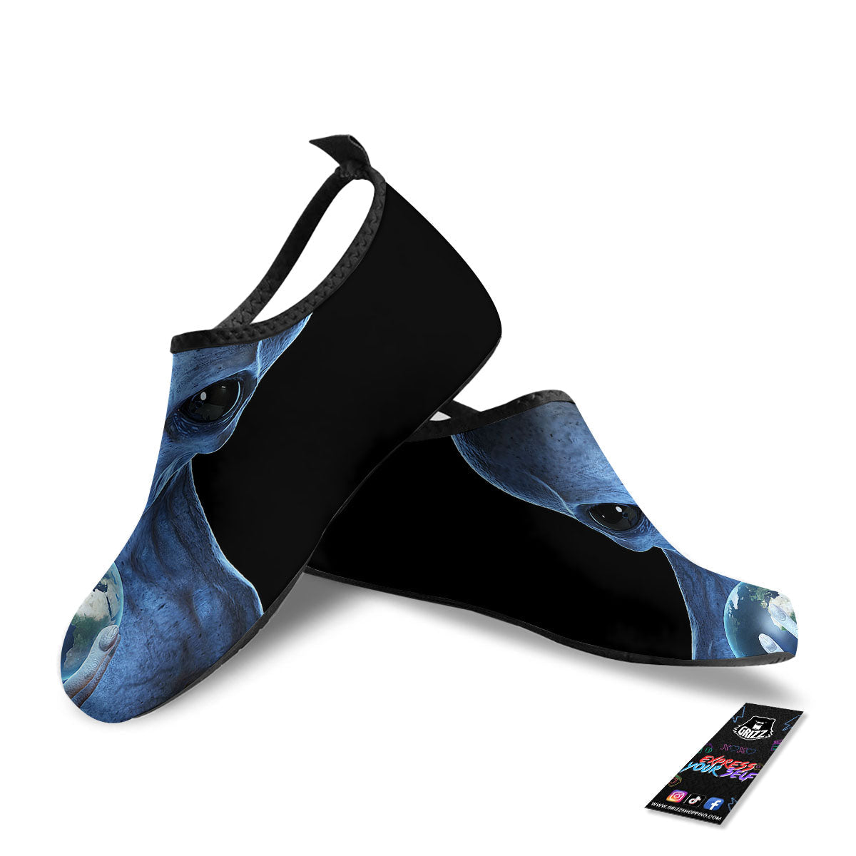 3D Scary Alien Grey Print Water Shoes-grizzshop