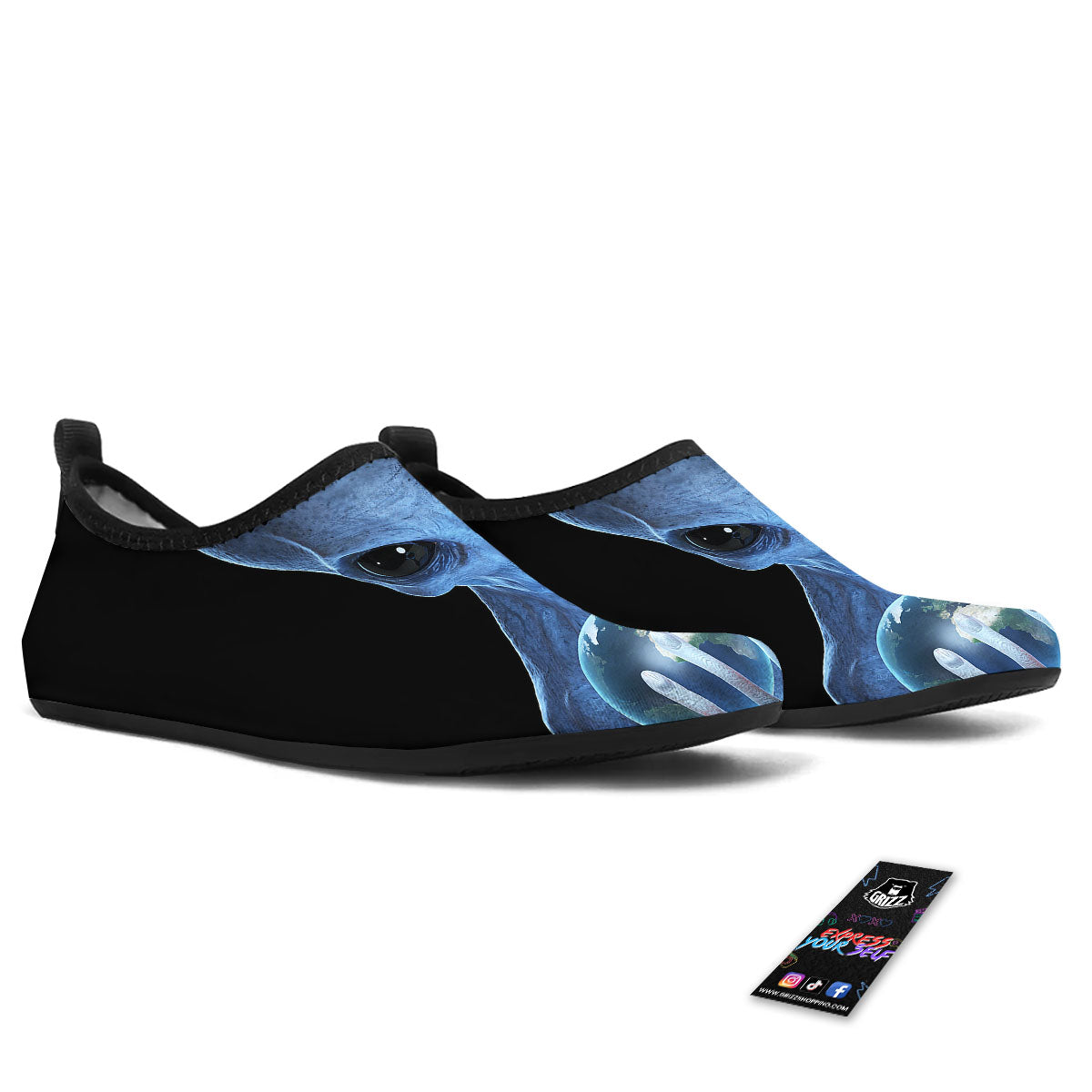 3D Scary Alien Grey Print Water Shoes-grizzshop