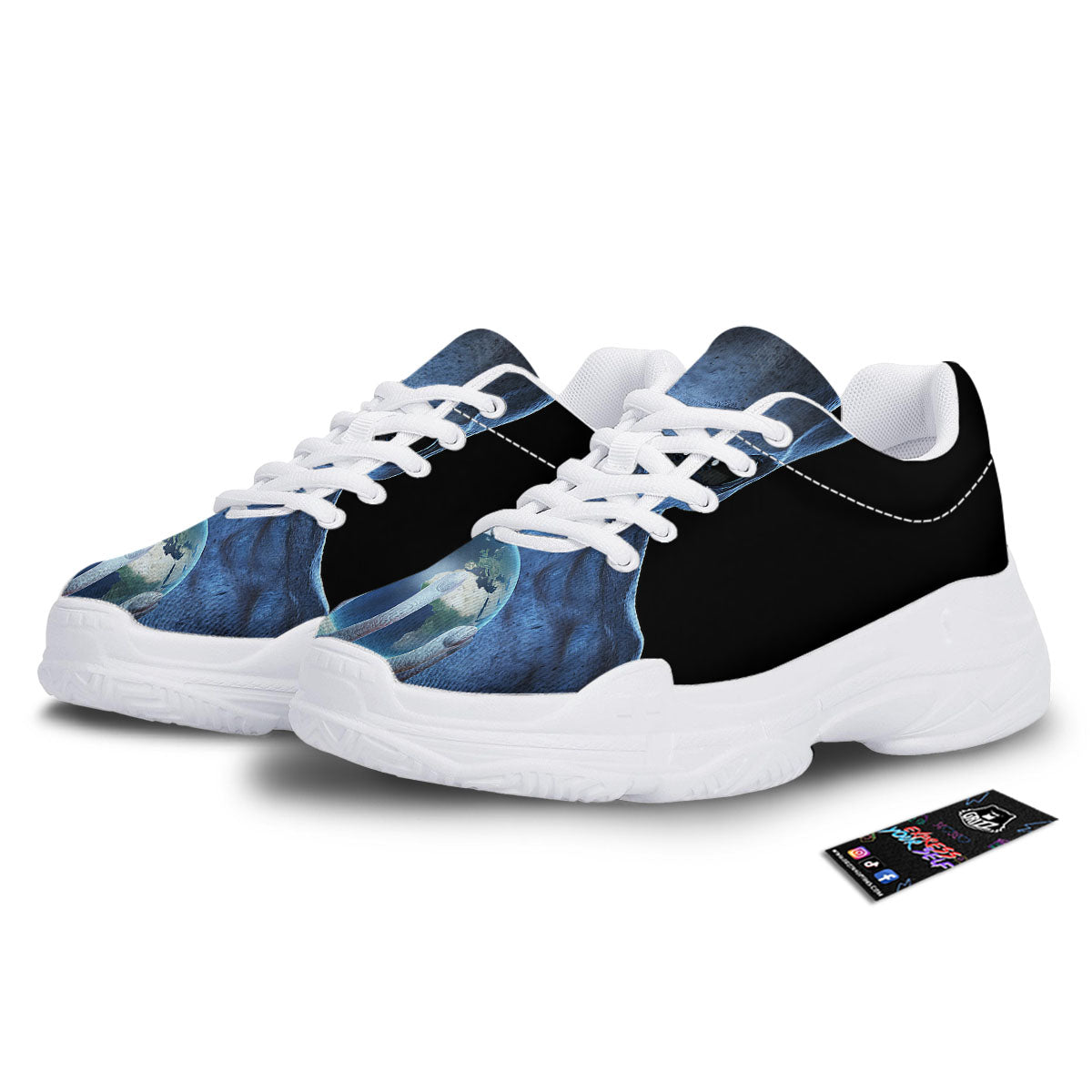 3D Scary Alien Grey Print White Chunky Shoes-grizzshop