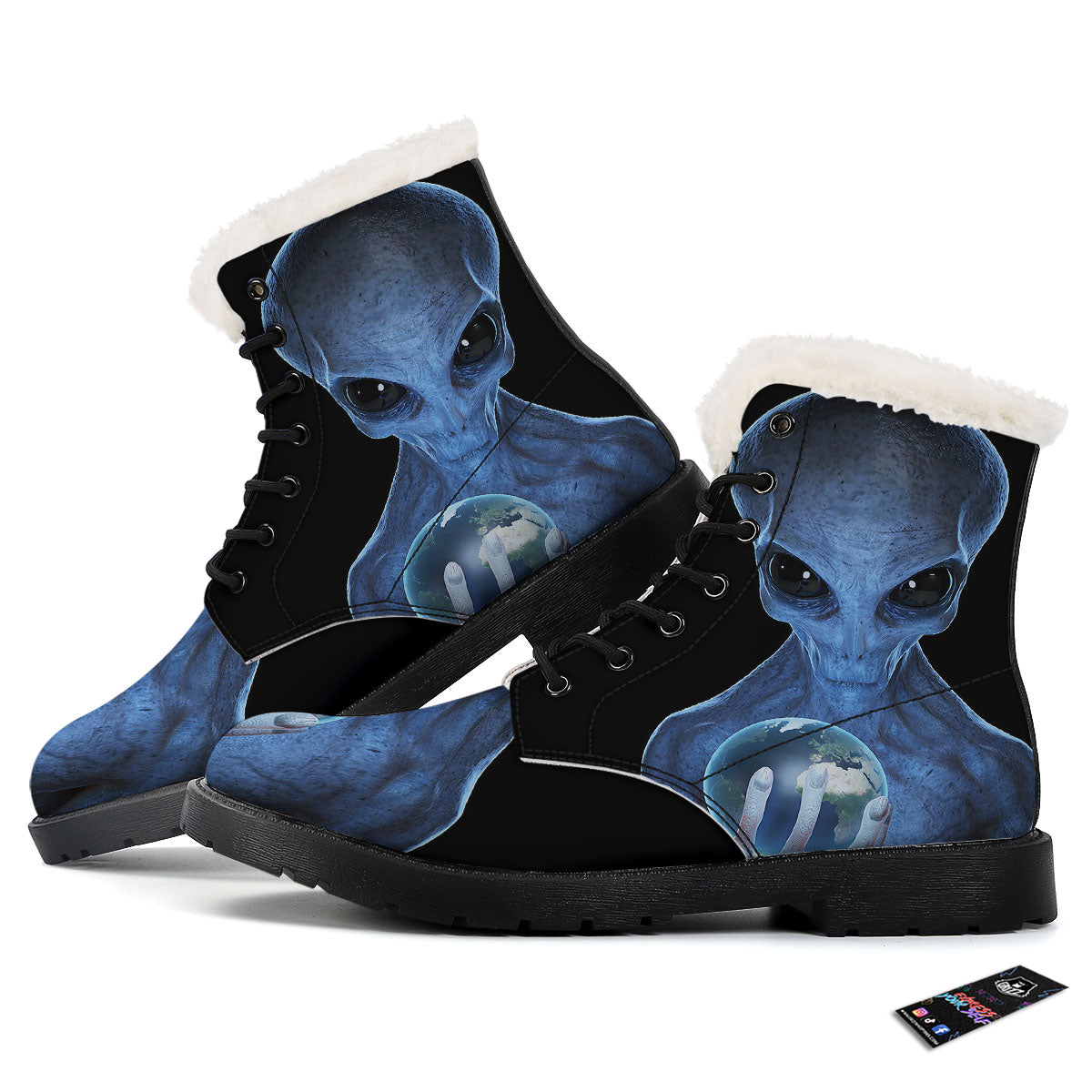 3D Scary Alien Grey Print Winter Boots-grizzshop