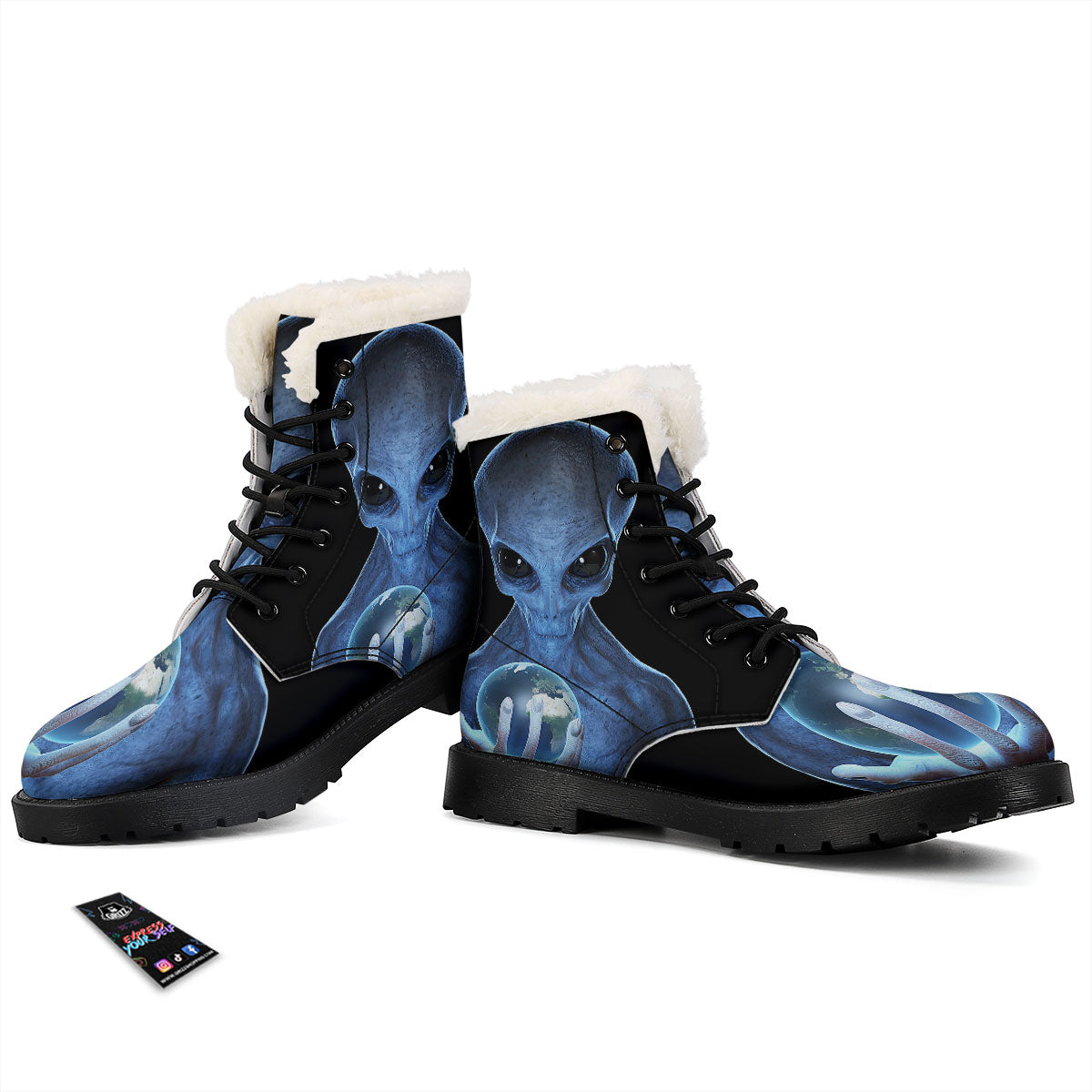 3D Scary Alien Grey Print Winter Boots-grizzshop