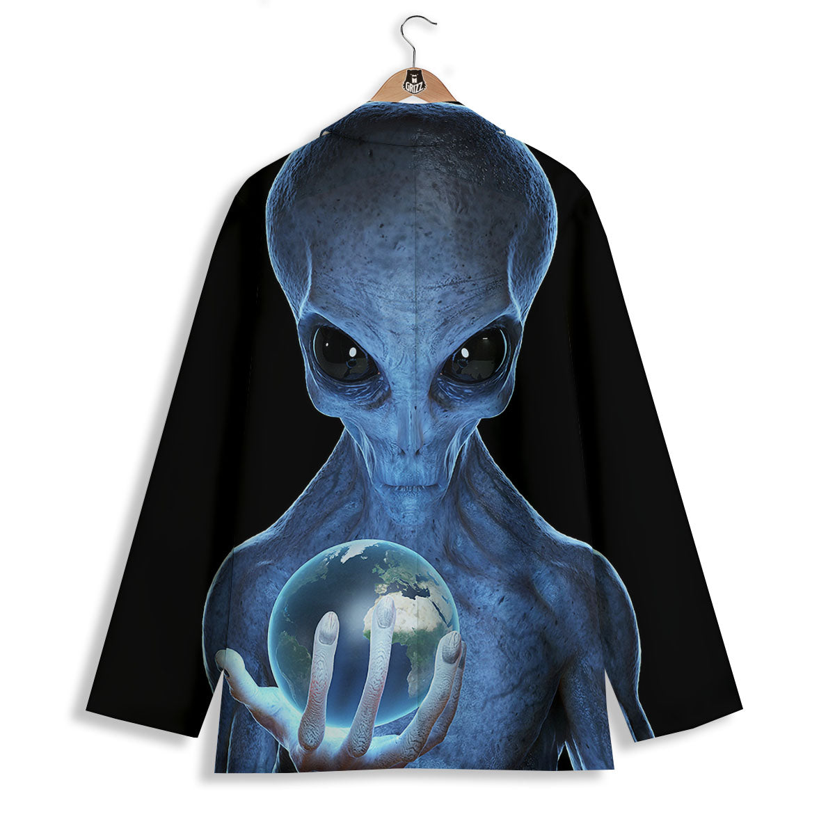 3D Scary Alien Grey Print Women's Blazer-grizzshop