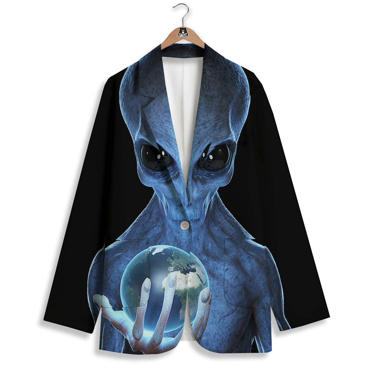 3D Scary Alien Grey Print Women's Blazer-grizzshop