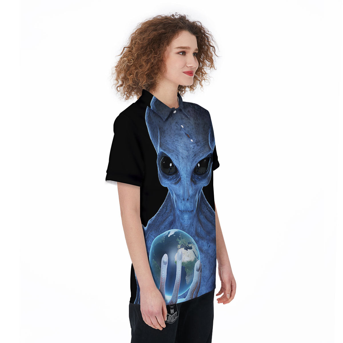 3D Scary Alien Grey Print Women's Golf Shirts-grizzshop