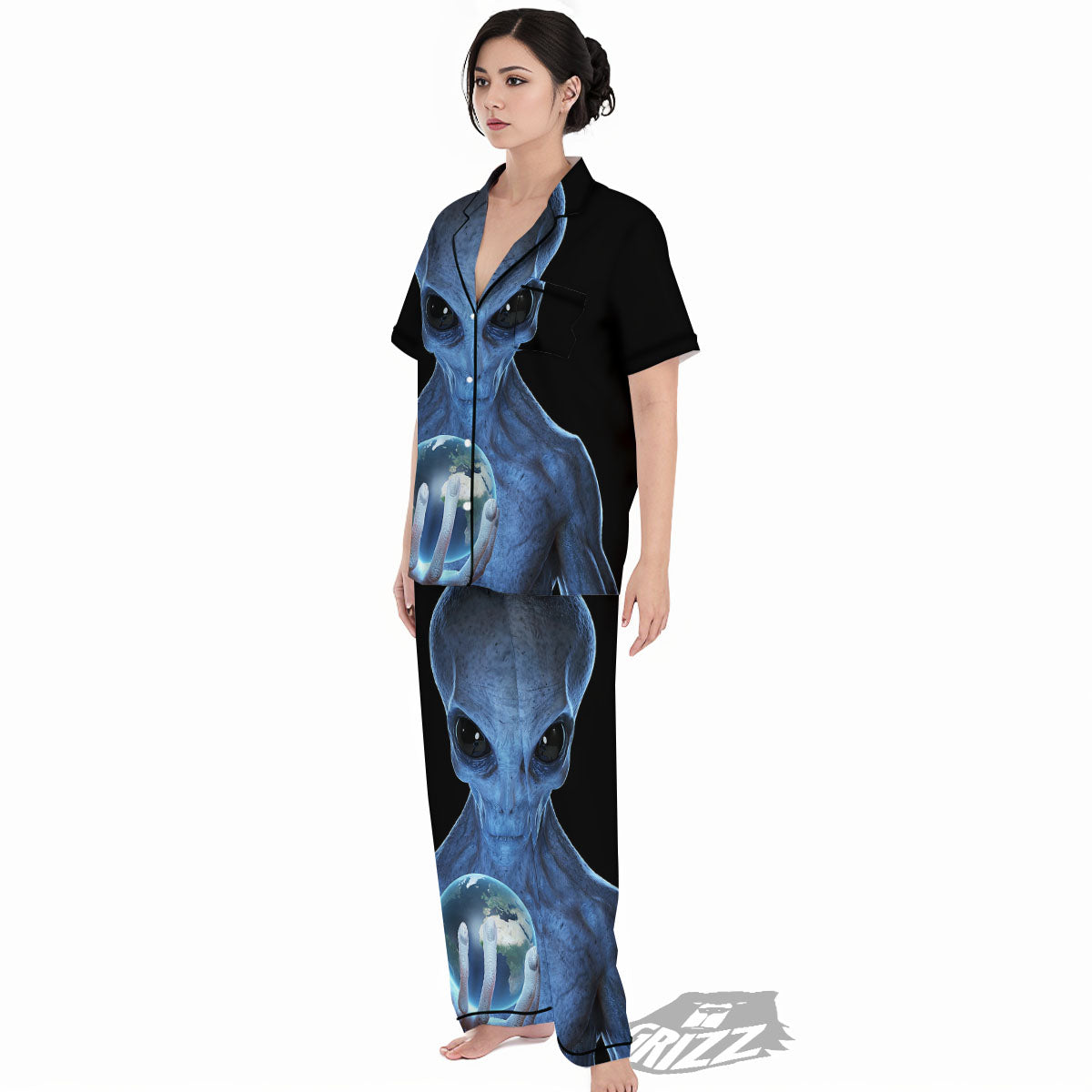 3D Scary Alien Grey Print Women's Pajamas Set-grizzshop