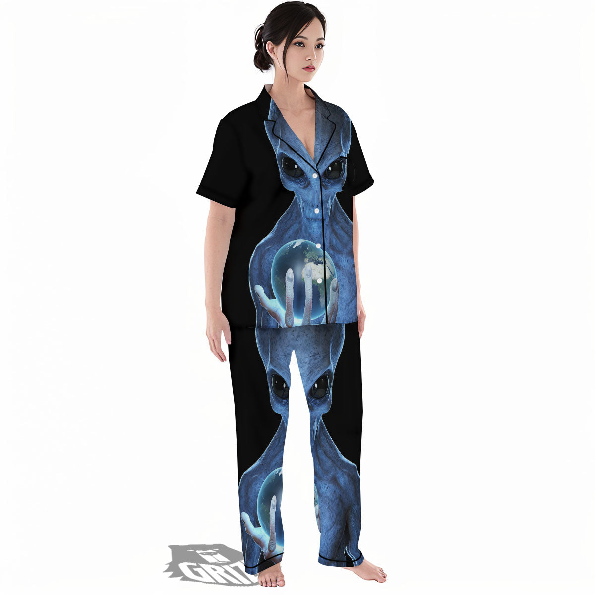 3D Scary Alien Grey Print Women's Pajamas Set-grizzshop