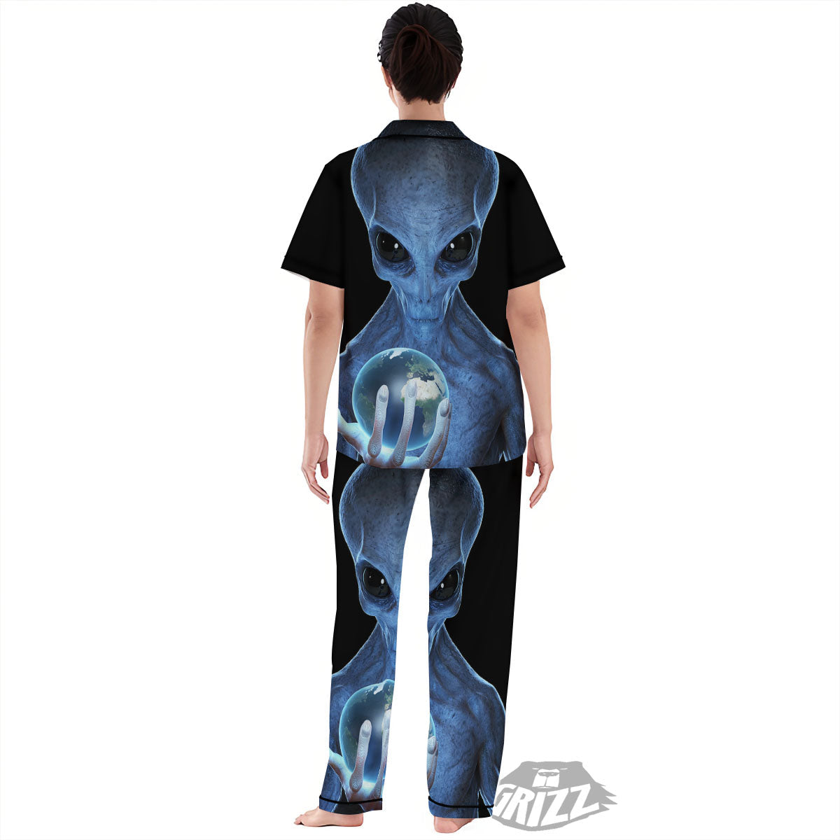 3D Scary Alien Grey Print Women's Pajamas Set-grizzshop