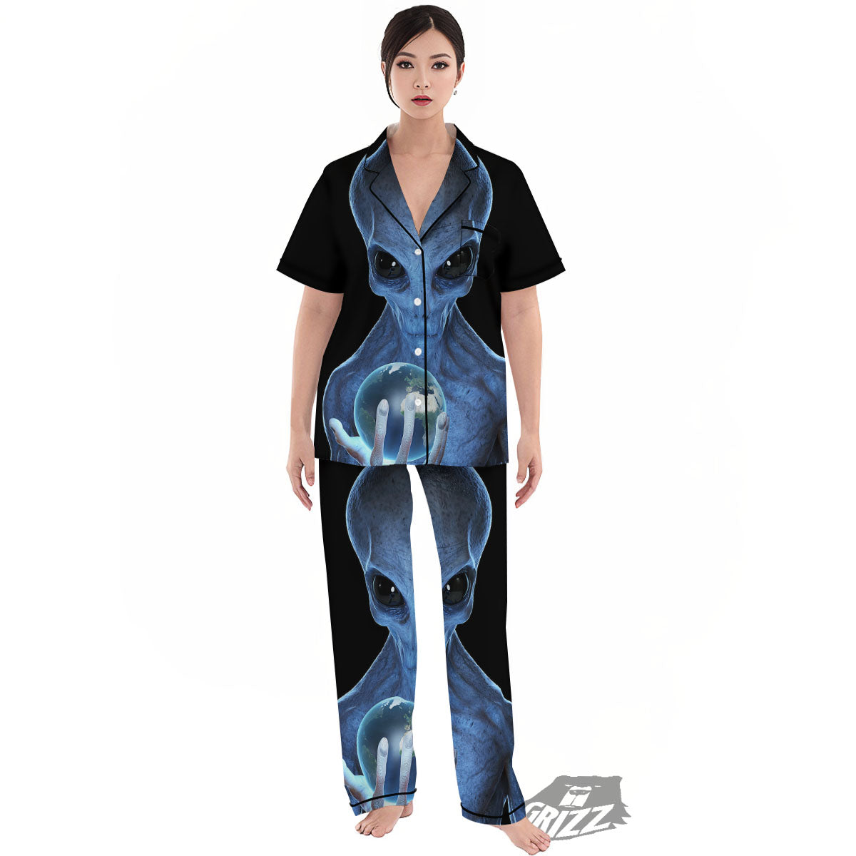 3D Scary Alien Grey Print Women's Pajamas Set-grizzshop