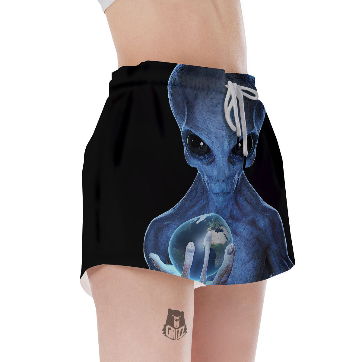 3D Scary Alien Grey Print Women's Shorts-grizzshop