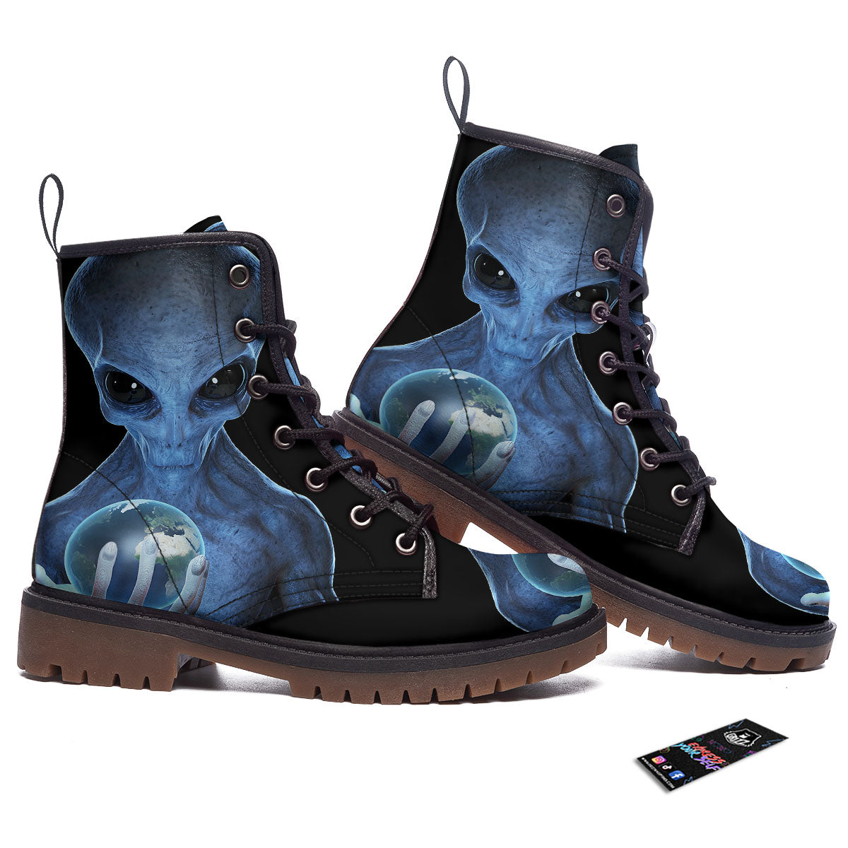 3D Scary Alien Grey Print Work Boots-grizzshop