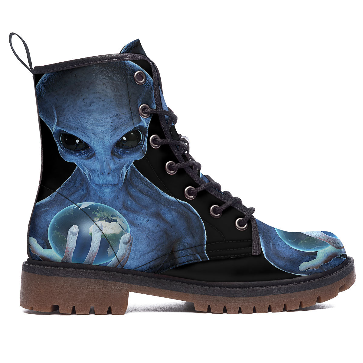 3D Scary Alien Grey Print Work Boots-grizzshop