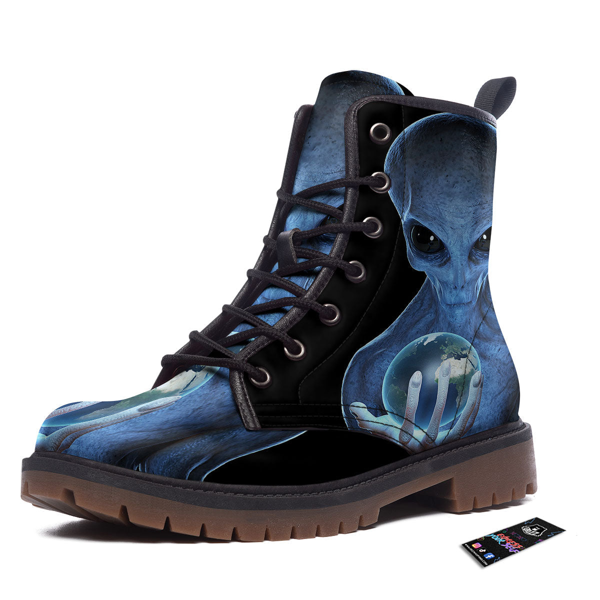 3D Scary Alien Grey Print Work Boots-grizzshop