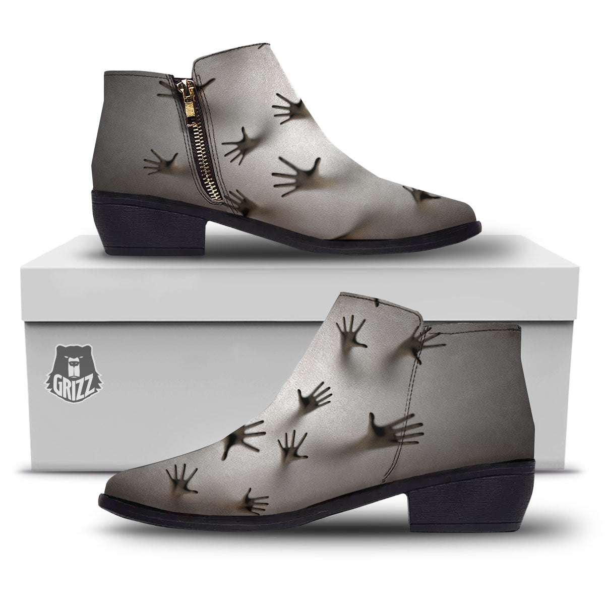 3D Scary Ghost Print Ankle Boots-grizzshop