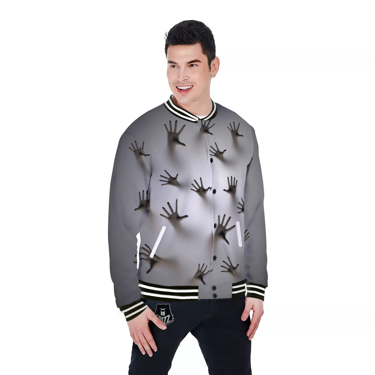 3D Scary Ghost Print Baseball Jacket-grizzshop