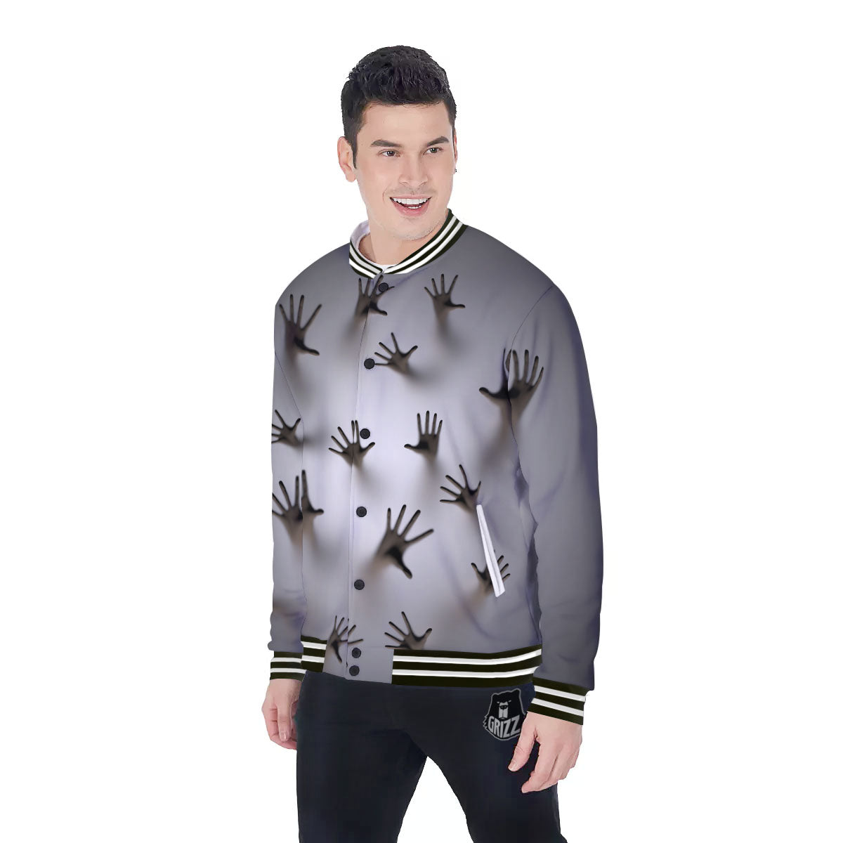 3D Scary Ghost Print Baseball Jacket-grizzshop