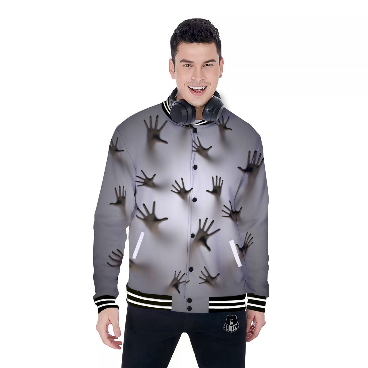 3D Scary Ghost Print Baseball Jacket-grizzshop