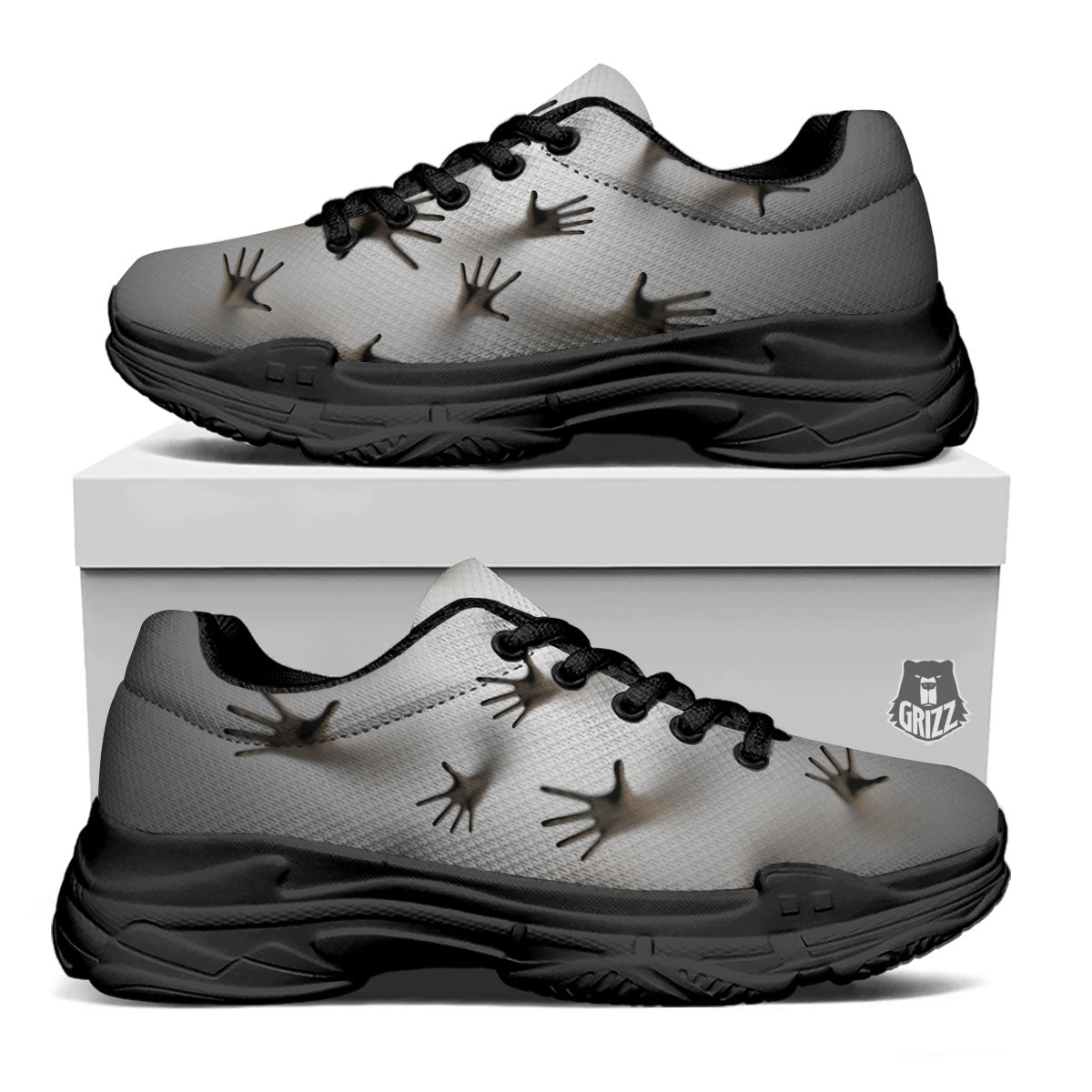 3D Scary Ghost Print Black Chunky Shoes-grizzshop