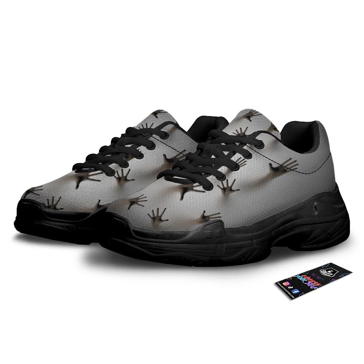 3D Scary Ghost Print Black Chunky Shoes-grizzshop